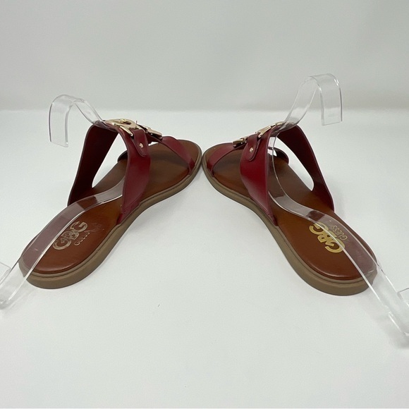 G By Guess Dark Red Open Toe Sandal with Gold Accents Size 7 1/2 - Picture 6 of 12